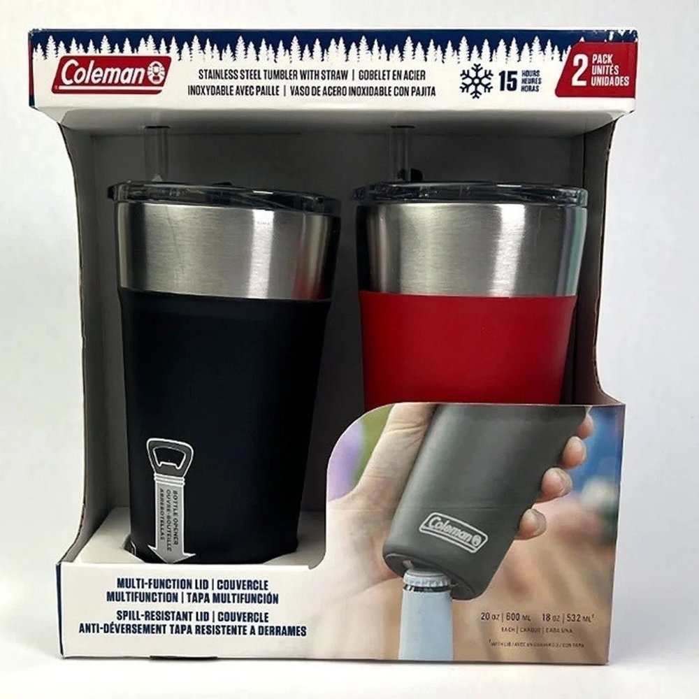 Coleman Stainless Steel Tumbler 2-Pack Spill-Resistant Lid with Bottle opener